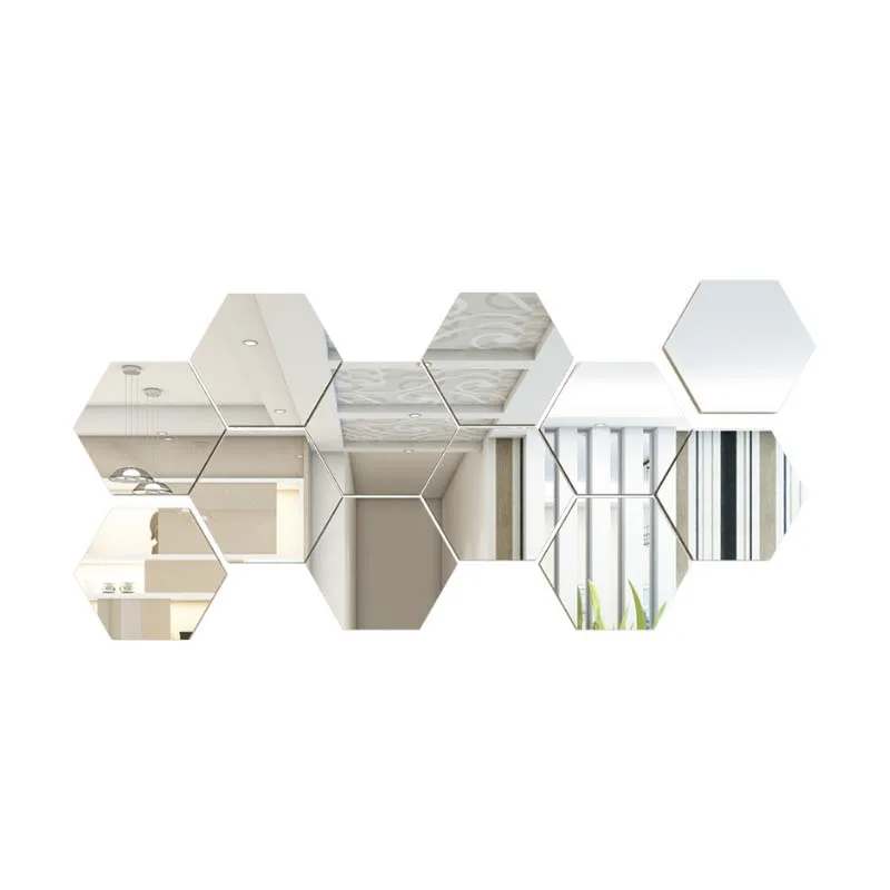 3D Rose Gold Silver Acrylic Mirror Wall Sticker Mirror Home Art Decor Hexagon Mirror Wall Stickers For Bathroom Restaurant