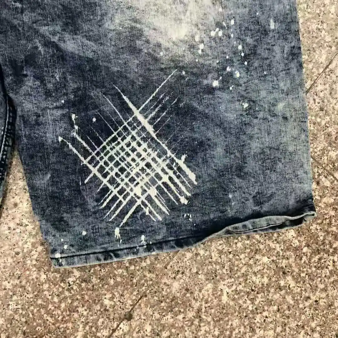 China Stock Lot China design jeans shorts for man korean jeans ripped shorts loose oversize denim shorts