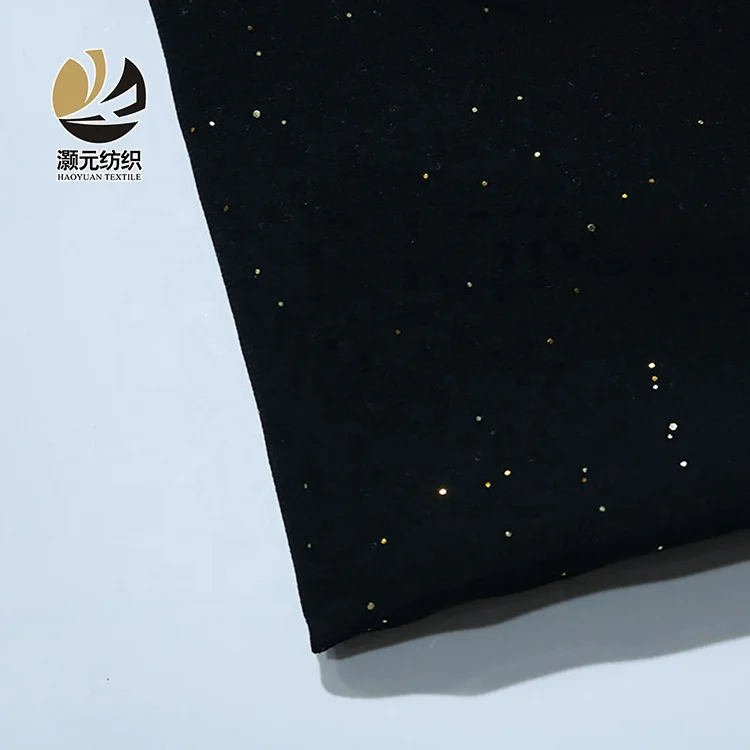 Tops sale 100% Polyester 70gsm Shining Sequin Flash Black Chiffon Fabric tops