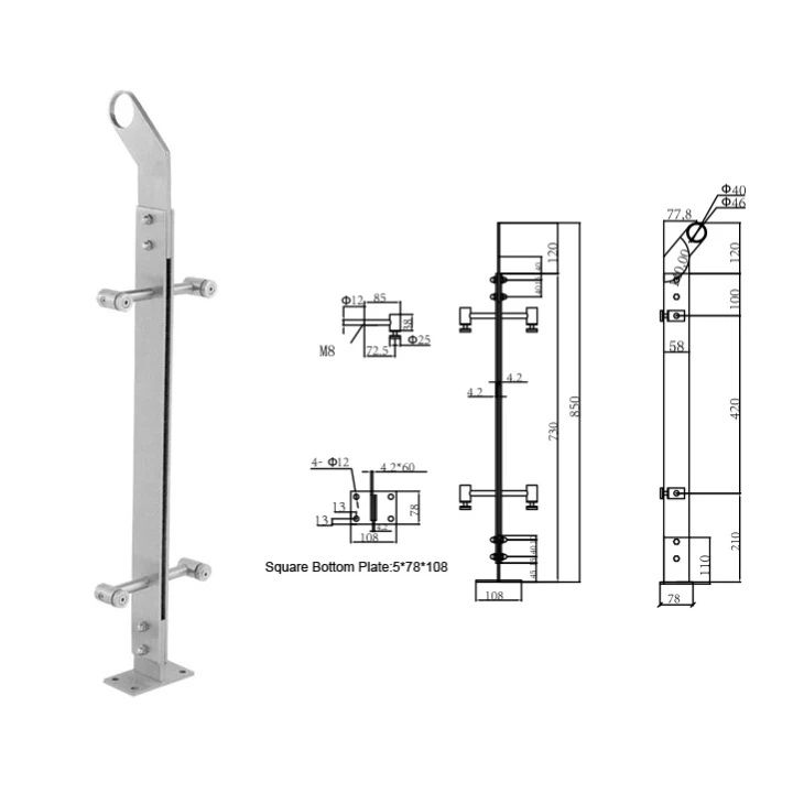 High Quality Stair/Balcony Railing Pillar System Stainless Steel Posts Tempered Glass Railing post