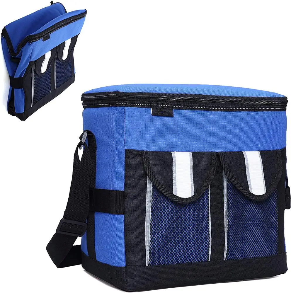 30Cans Collapsible Soft Cooler Bag Insulated Picnic Lunch Bag for Adult, Men, Women, Leakproof Liner, Blue, Large