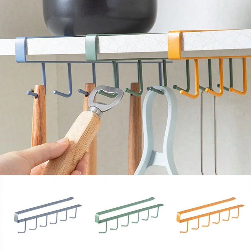 Kitchen Hooks  Iron Storage Shelf Wardrobe Cabinet Metal Under Shelves Mug Cup Hanger Bathroom Organizer Hanging Rack Holder