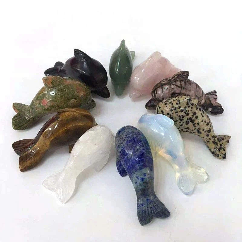 Wholesale Natural Rose Quartz Crystal Gemstone Carving Animal Stone Crystal Dolphin For Gifts