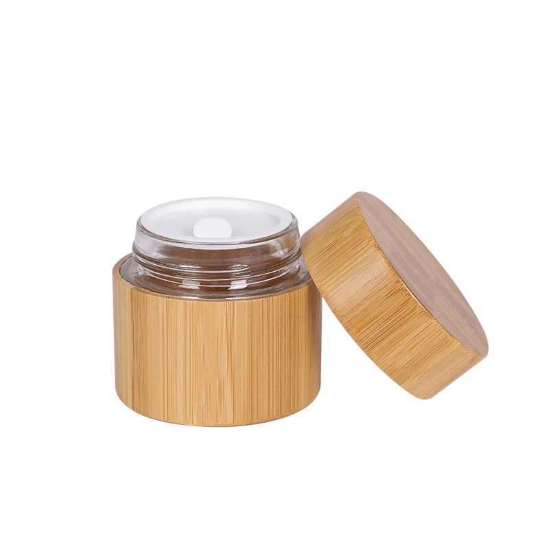 empty wood container cosmetic package 30g 50g 100g bamboo glass cream jar with lid