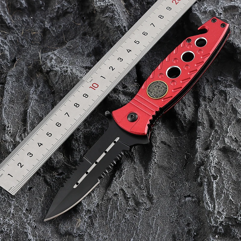 Free Sample Stainless Steel Handle Serrated Folding Pocket Knife Survival Camping Belt Clip 3cr13 Industrial Utility Knife