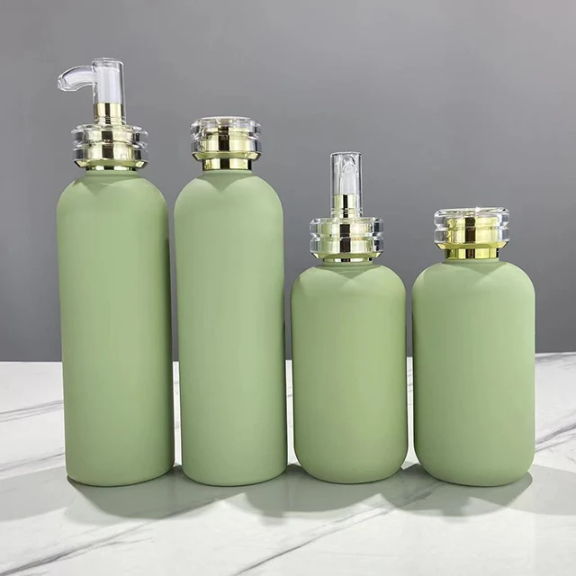 Hengjian Stock 200ml 250ml 300ml 400ml luxury cosmetic packaging biodegradable HDPE round green shampoo emulsion bottle