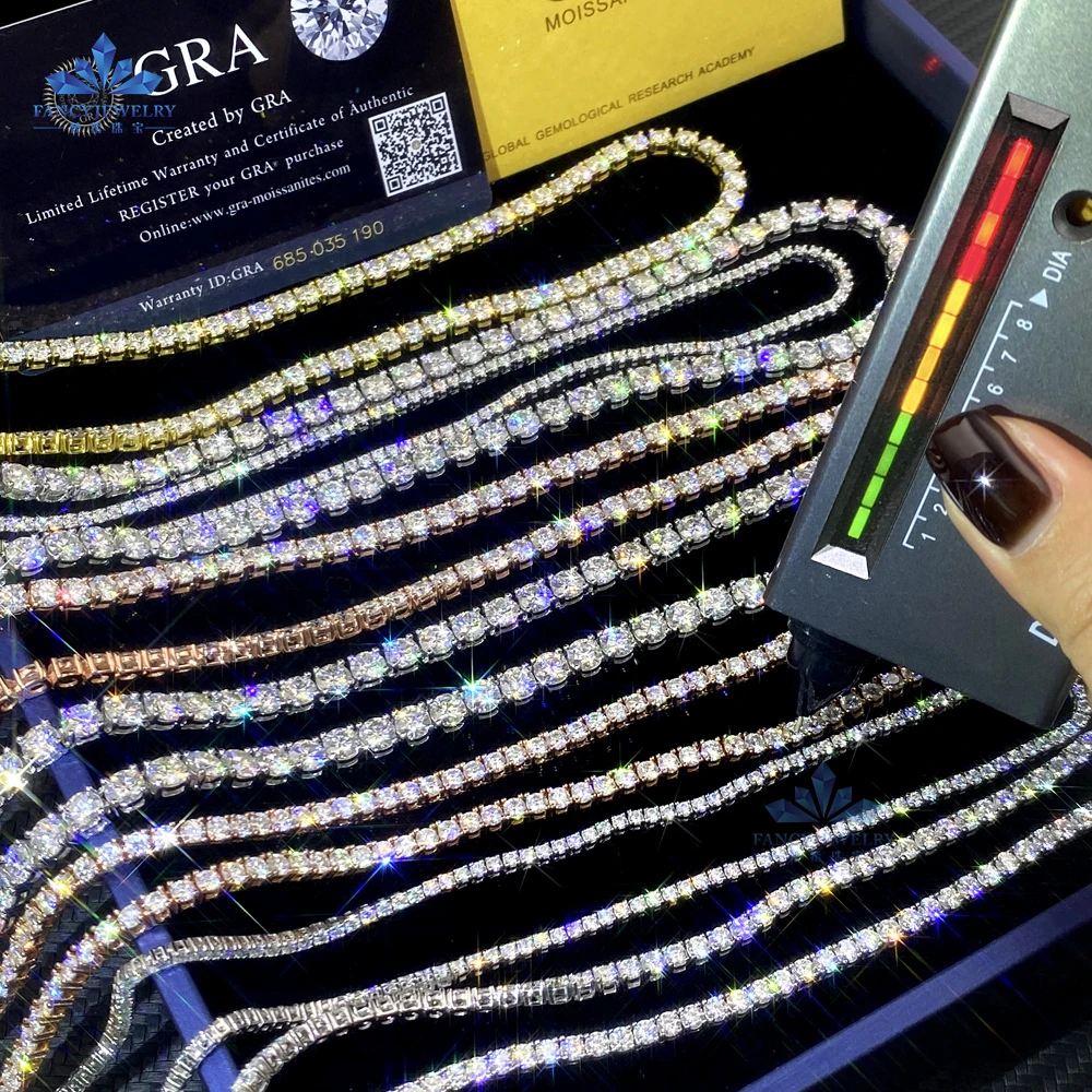 2MM 3MM 4MM 5MM 6.5MM 10MM Moissanite Tennis Chain Hip Hop Iced Out D Color VVS 925 Sterling Silver Mossanite Tennis Necklace