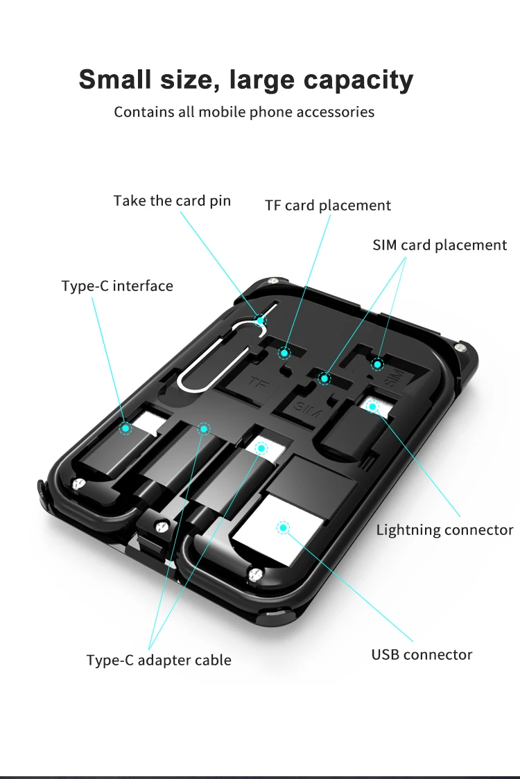 Trending Products Travel Multi Functional 7 in 1 Wireless Charger Fast Charging Adapter Card USB Cable Set