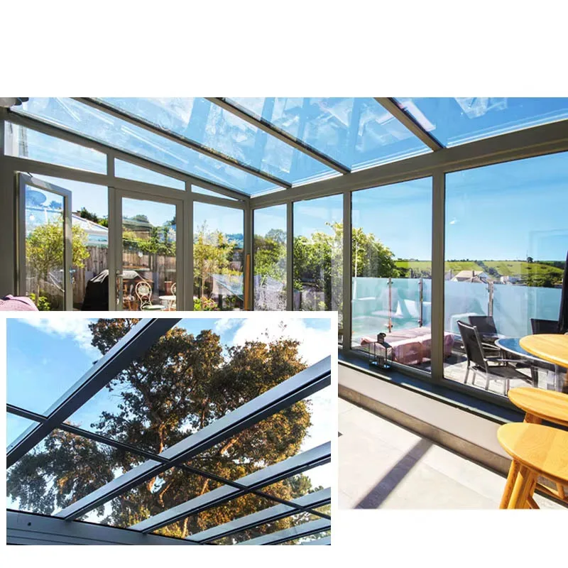 Low-E prefabricated glass house cabins and garden rooms products aluminium Greenhouse Winter Garden Sunrooms