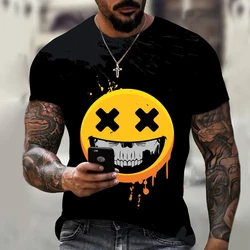 custom 3d Digital printing smiley face pattern T-shirt O-neck oversized T-shirt cheap bulk printing t shirt