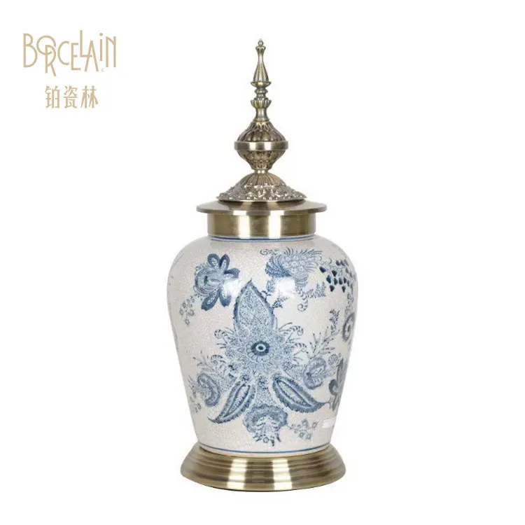 Chinese style blue flower figure antique table ceramics lamp for living room