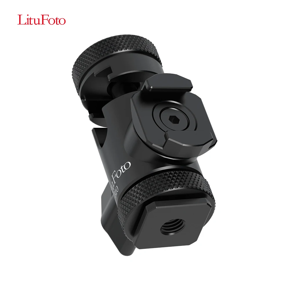 LituFoto B10 Ball Head 20  Hot Shoe Camera Mount Adapter & Extra Cold Shoe Mount 360 Degree Rotatable Aluminum Tripod Mount