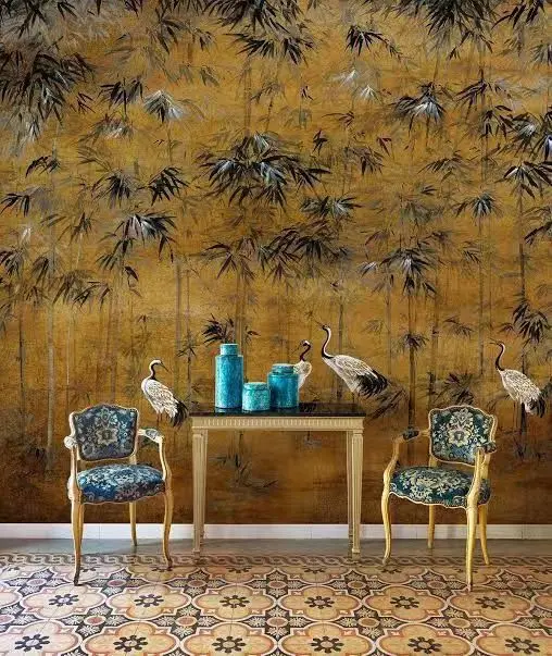 hand painted silk wallpaper by ROYI ART embroidered wallpaper chinoiserie silk wallpaper