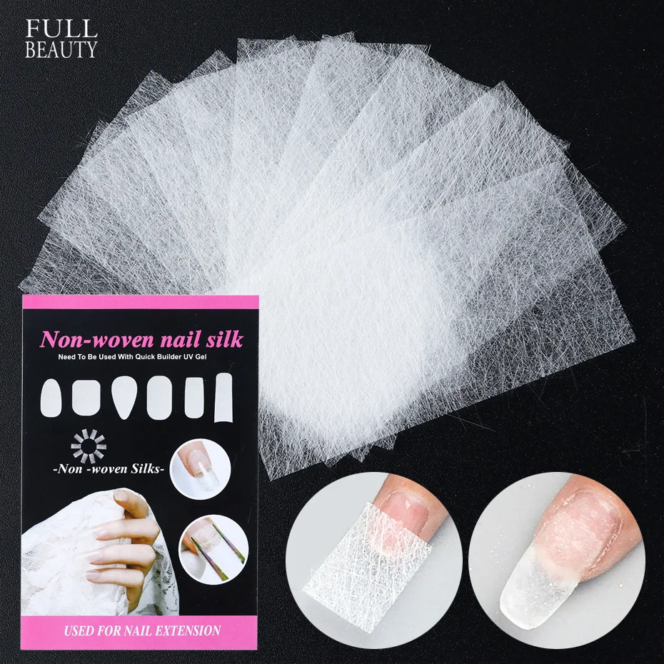 10pcs Non-Woven Silks UV Gel Building Fiber French Acrylic DIY Manicure Accessory Silk Fiberglass for Nail Extension Form