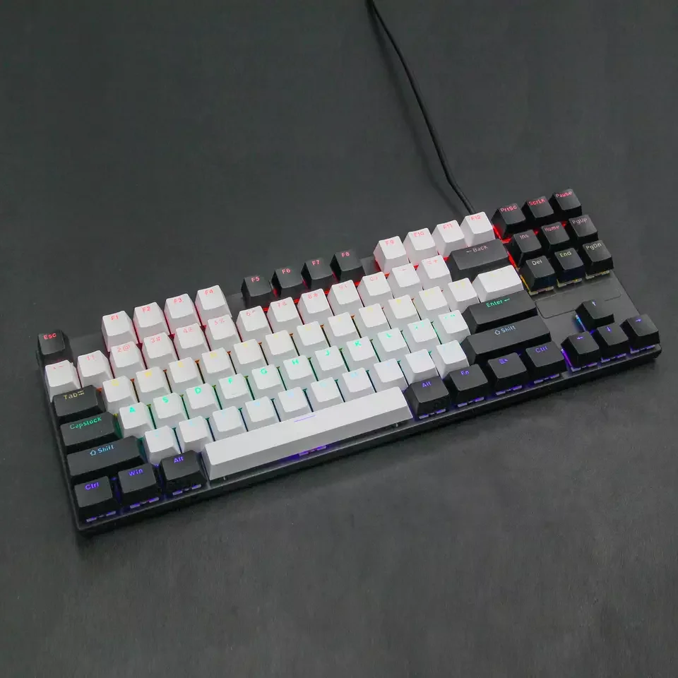 2023 two-color mechanical keyboard 87 key double injection keycap metal panel ergonomics game wired mechanical keyboard