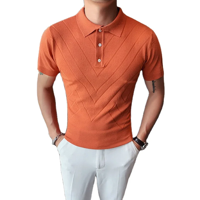 Summer Sweater Outnet Hot Selling Pure Color Men Sweater Wool Thin Customized Knit Short Sleeve Half Button Polo Sweater Men