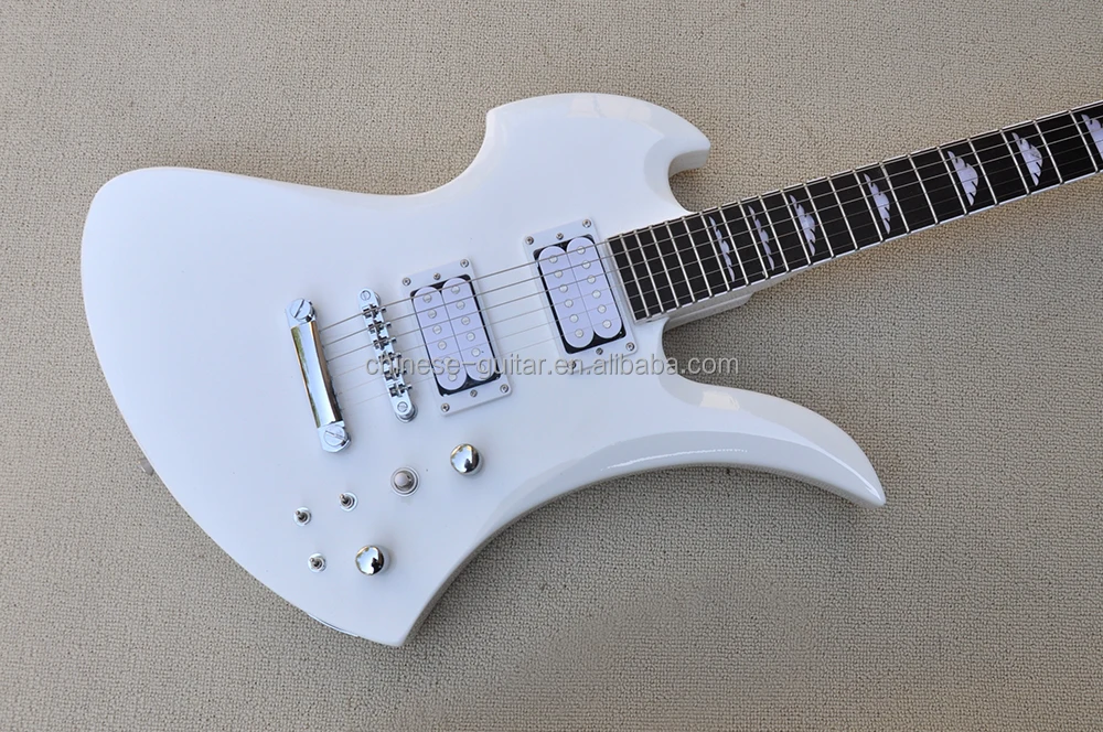 Flyoung White Unusual Shape Electric Guitar Factory Custom Guitar Chrome hardwares guitar