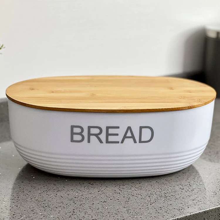 Food Grade Material Bread Box Kitchen Food Storage Product Bamboo Lid Plastic Bread Storage Box