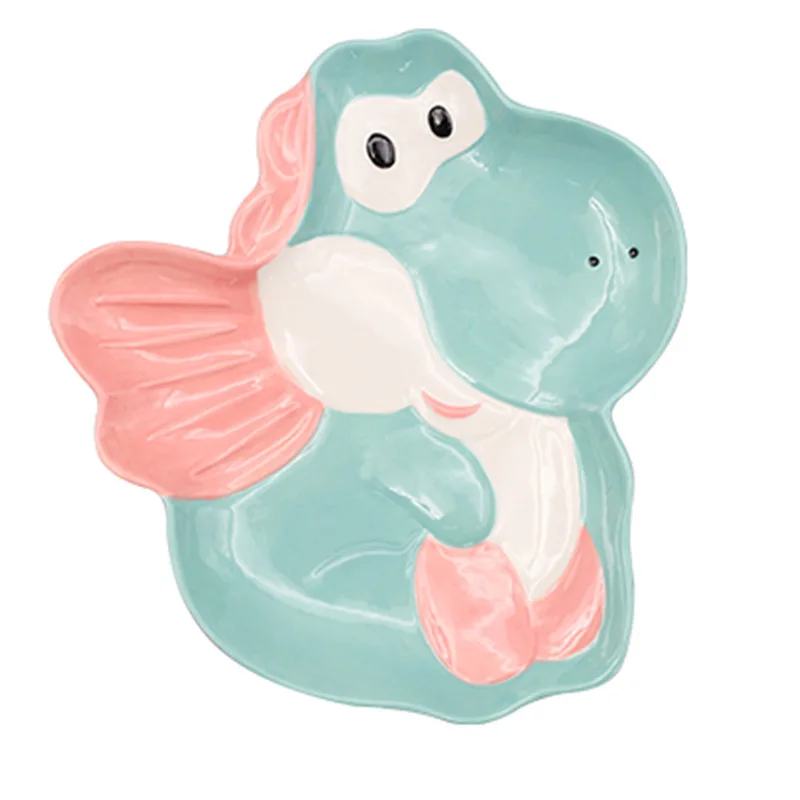 ZC OEM Colorful bowls creative personality Ceramic Tableware cute dinosaur fruit bowls Children dishes set plates dinnerware