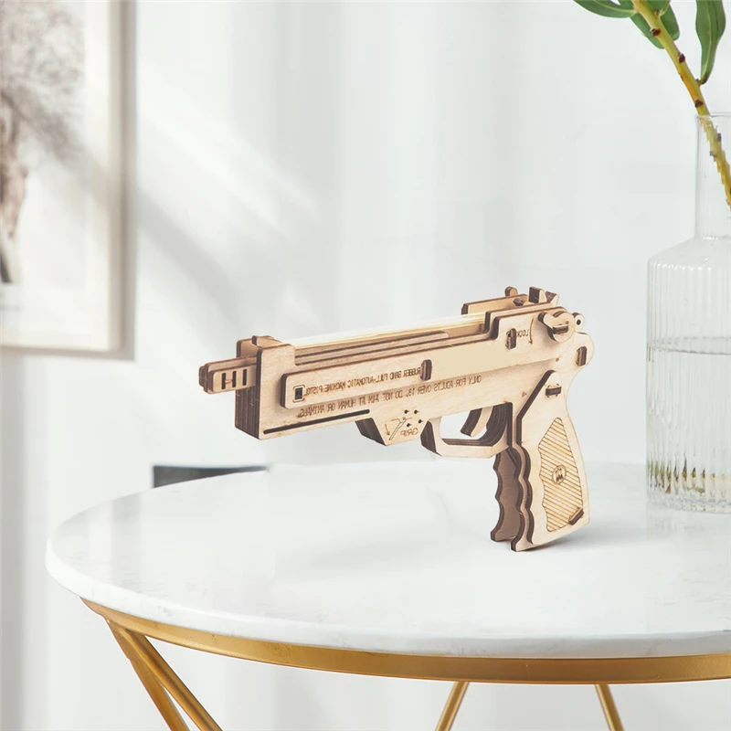Конкурентоспособная цена уникальное производство Резиновая лента пистолет 3D модель детская головоломка деревянная игрушка «сделай сам»
