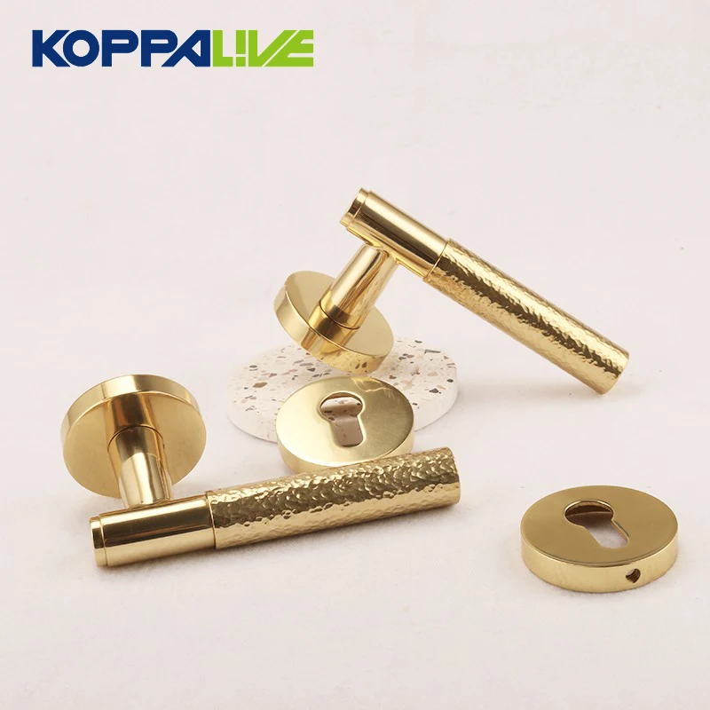 KOPPALIVE Italian Style Luxury Hammer Pattern Brass Gold Interior Bedroom Passage Privacy Door Lever Handles