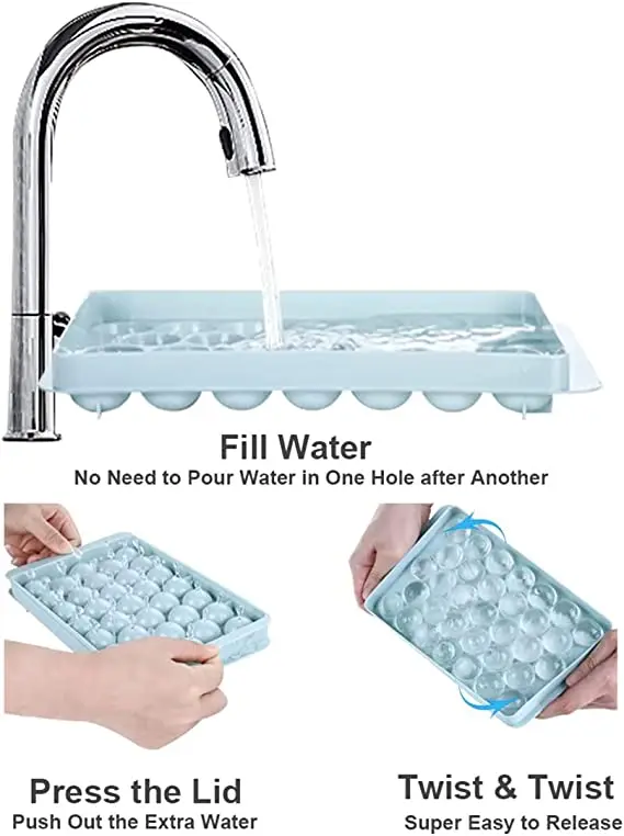 Hot Sell 33 Cavity Mini Ice Cube Tray Round Reusable Long Ice Mould Cube Maker Silicone Tray With Lid