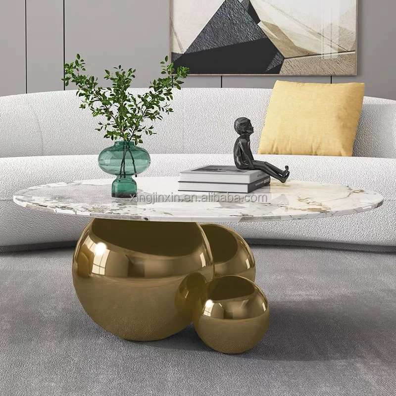 Hot selling promotional elegant design metal MDF round  coffee table for living room furniture