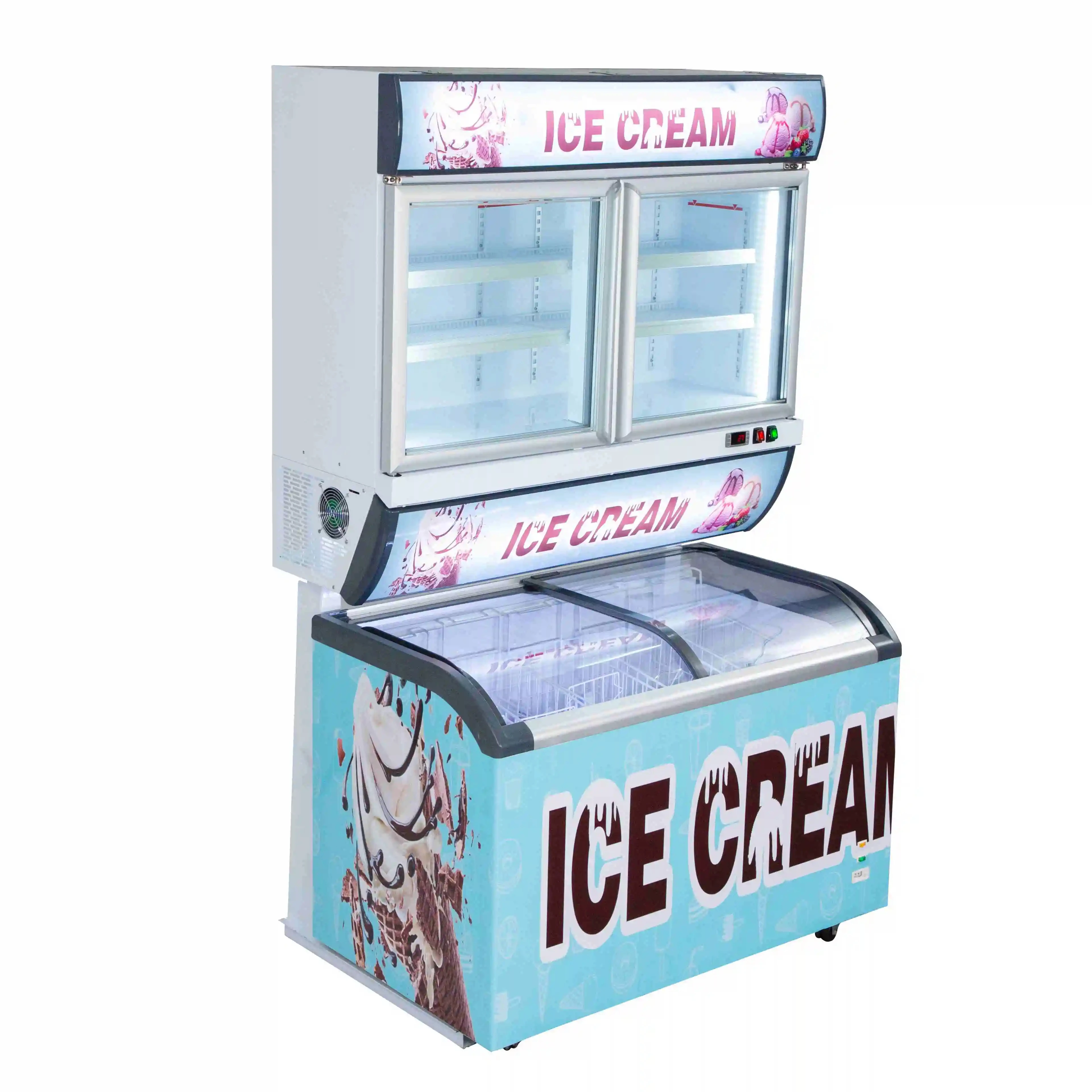 New Supermarket Commercial Wall Site Dual Compressor Chiller Open Island Display Fridge Combine Freezer Cooler