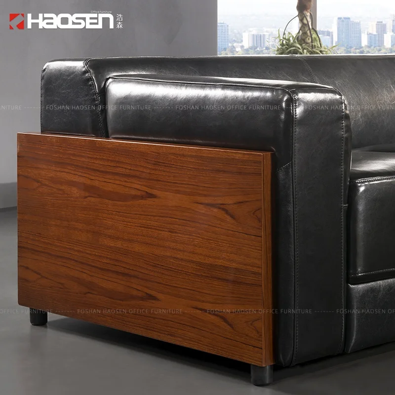 Modern living room furniture classic Black leather sofa