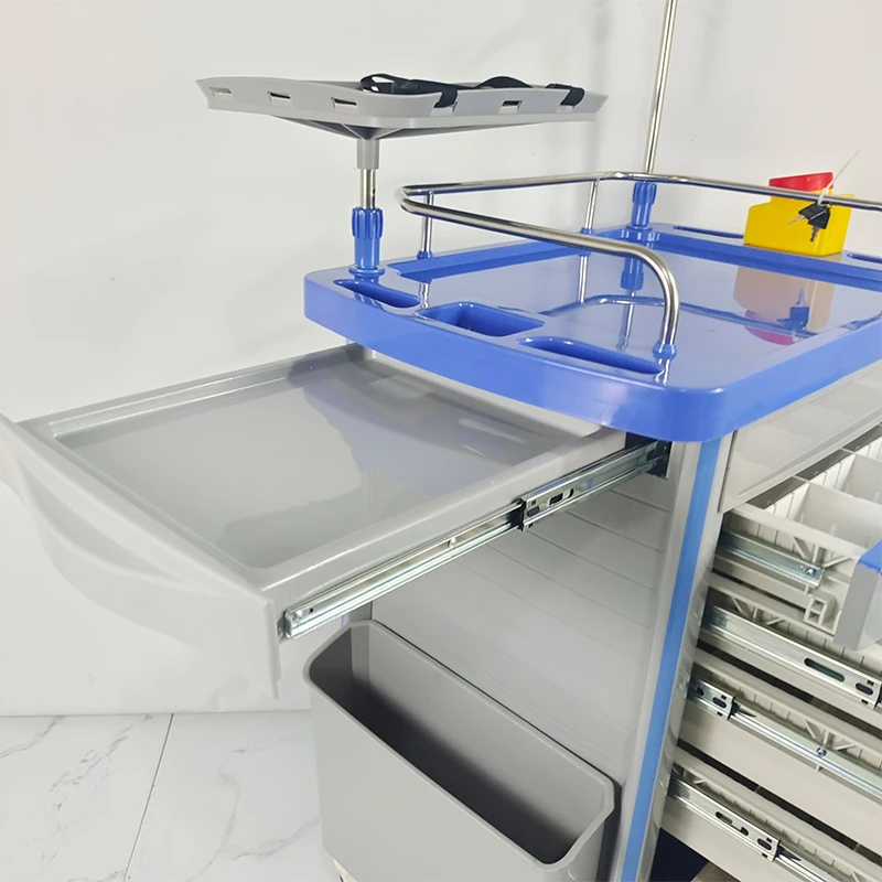 Medical ABS Emergency Room Treatment Trolley ISO Certified Crash Cart with Defibrillator for Hospital Use