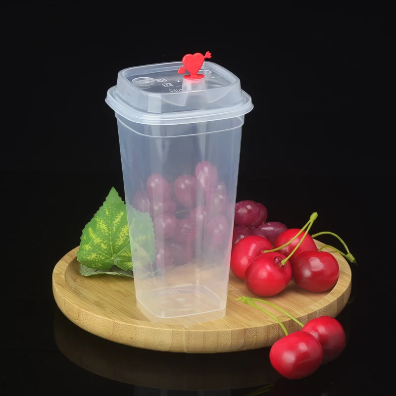 Hot cold drink cup with lid clear smoothie packaging cup large capacity plastic disposable cups with lid