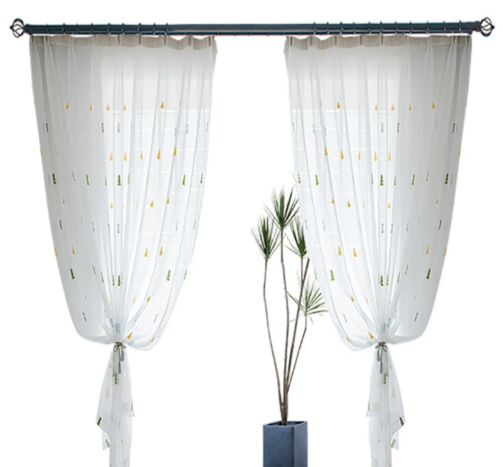 ZSTARR Factory Home Use Custom Christmas Tree Embroidered Linen Fabric Window Decoration Curtains Sheer for Living Room Bedroom