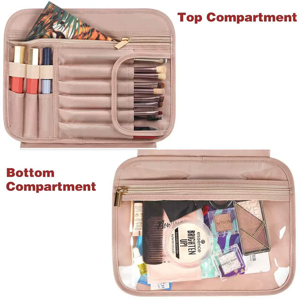 portable brushes Organizer ladies Women hanging toiletry wash makeup case leather beauty Cosmetic travel bag