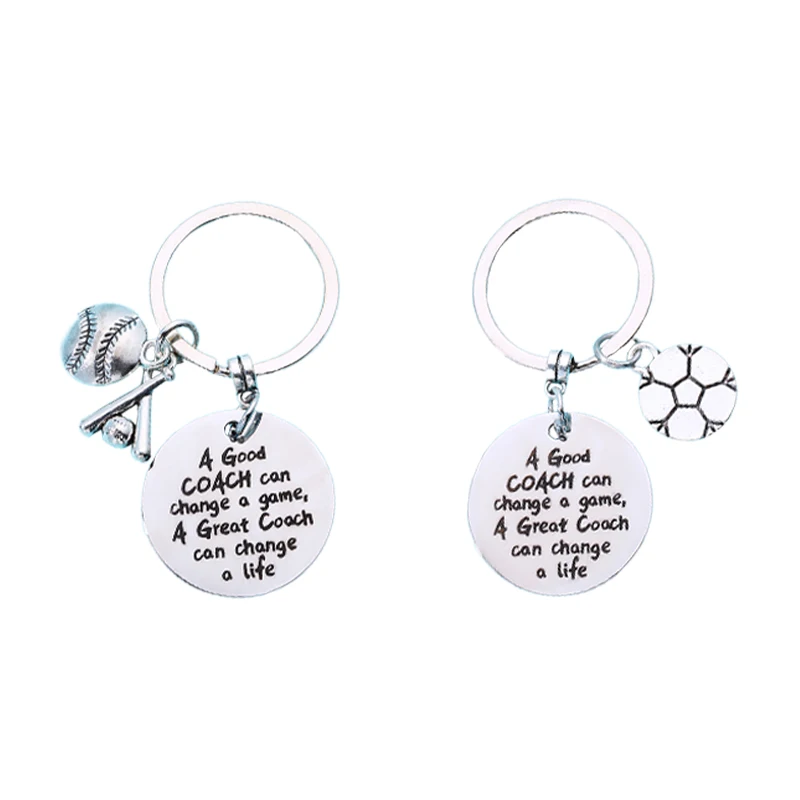 Explosive sports baseball slogan keychain badminton basketball pendant stainless steel series charm backpack key charm accessori