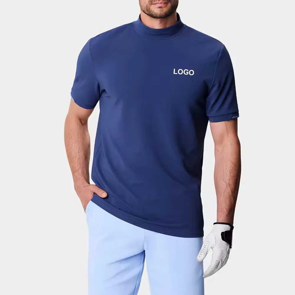 Custom Printed High Neck T-shirt High Quality Short Sleeve Soft Breathable Blank T Shirt Slim Fit Golf Tshirt Mock Neck T Shirt