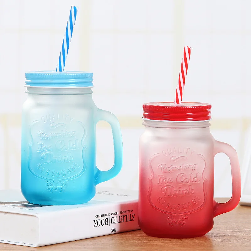 16 oz decorative wide mouth mason jar coloured juice mason jars drinking glass wholesale cover handles and straw metal lids
