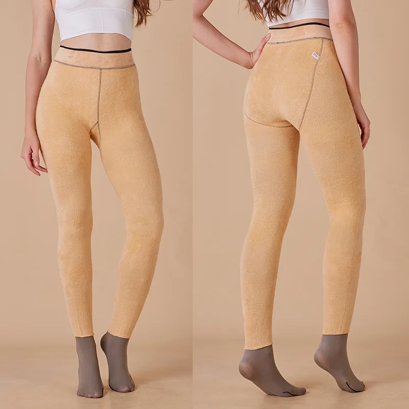 High Waist Translucent Stocking Sheer Fleece Lined Thermal Toe Seamed Tights Winter Translucent Pantyhose for Women