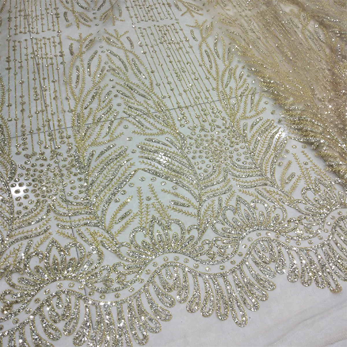 Новый дизайн, элегантная серебристо-золотистая двухцветная блестящая желтая ткань с блестками для вечернего платья, нигерийский кружевной материал