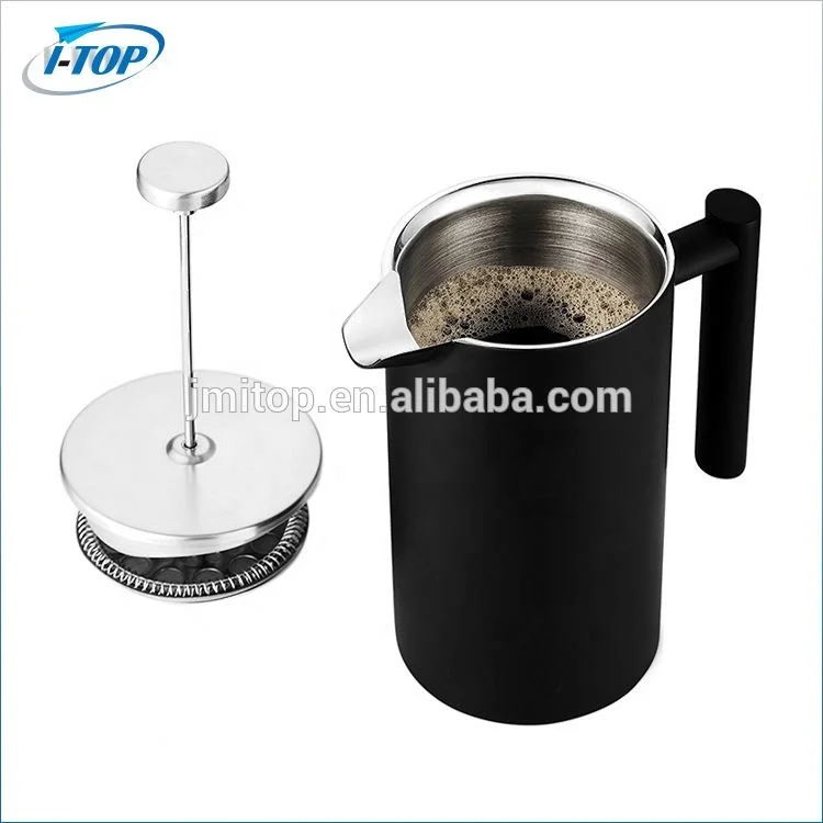 Good quality stainless steel coffee pot double wall french coffee plunger with black plating