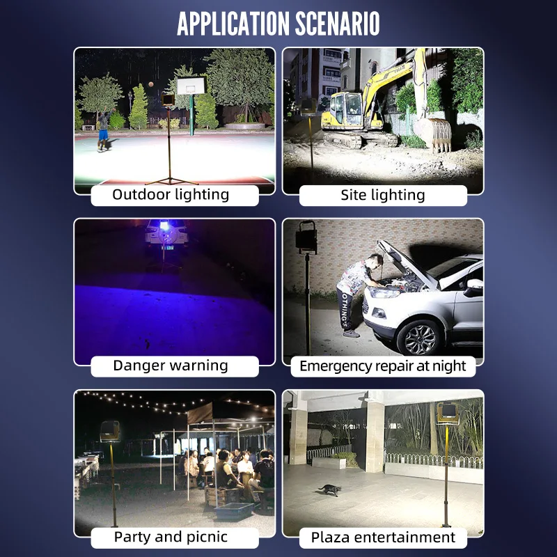 solar work light with rechargeable battery  tripod outdoor led  floodlight camping portable  multi function