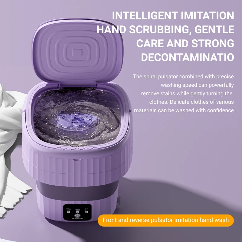9L Portable Mini Washing Machine Automatic Electric Folding Tub Washer with Spin Dryer Underwear & Socks Folding Washer