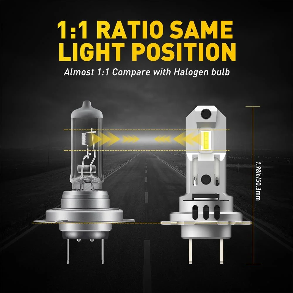 mini H7 LED Headlight Bulbs 6500K White 8 CSP Chips Super Bright 35W 1:1 Mini Size Non-Polarity No Adapter led H11 9005 9006 H4