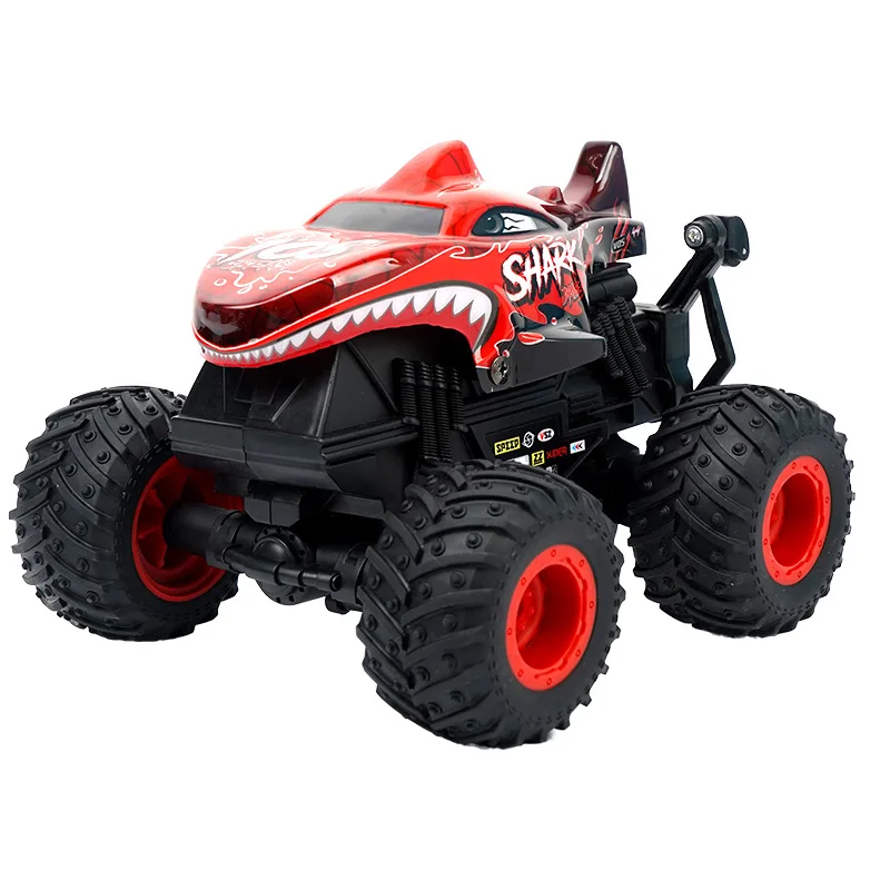Remote Control Car 2.4Ghz All Terrain Shark Monster Truck Toy RC Truck with Music 3 Lighting Effects 360 Stunt Boys Kids Toys
