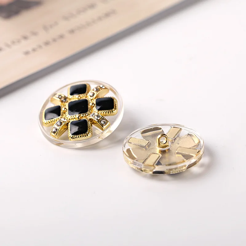 Sewing Round Shiny Rhinestone Resin Metal Shank Buttons For Clothes