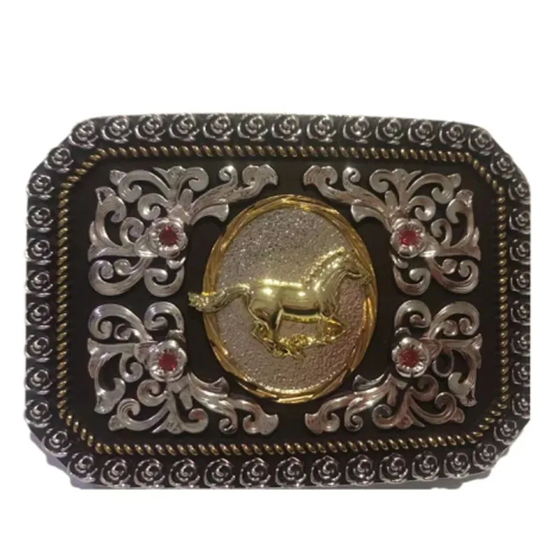 Custom logo 3D zinc alloy double plated gold metal western buckle cowboy horse belt buckle