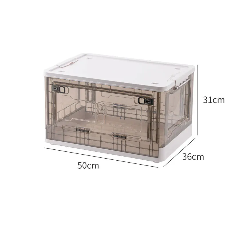 Wholesale Folding Transparent Container Side Door Plastic Toy Chest Storage Box With Wheels