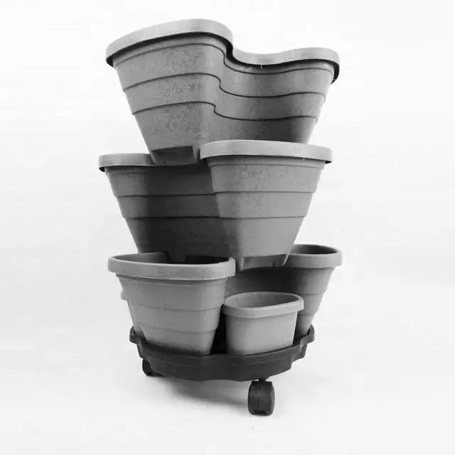 POTS 3 Tier plastic stack vertical Jardin Self Watering Garden Pot Set Tower Grow Outdoor Tower Planting Flower Standing Planter