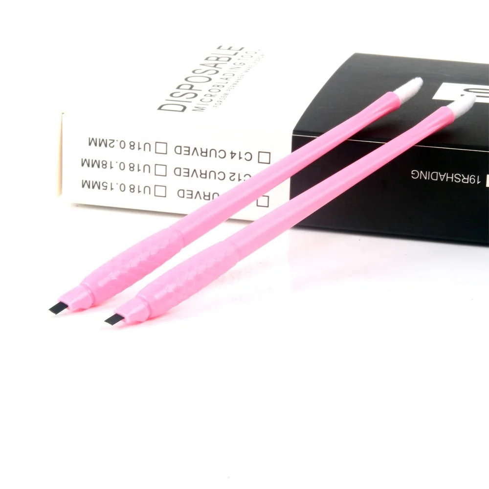 Nano micro 0.15mm 18U black blade Pink/Black Disposable Microblading Pen with Ring Ink Cup For Permanent Makeup Eyebrows