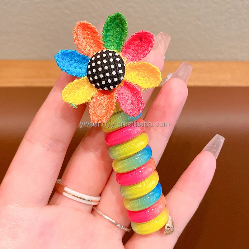 New Design Creative Telephone Wire Scrolls Hair Ties Gradient Candy Color Flowers Elastic Hair Bands For Kids Girls