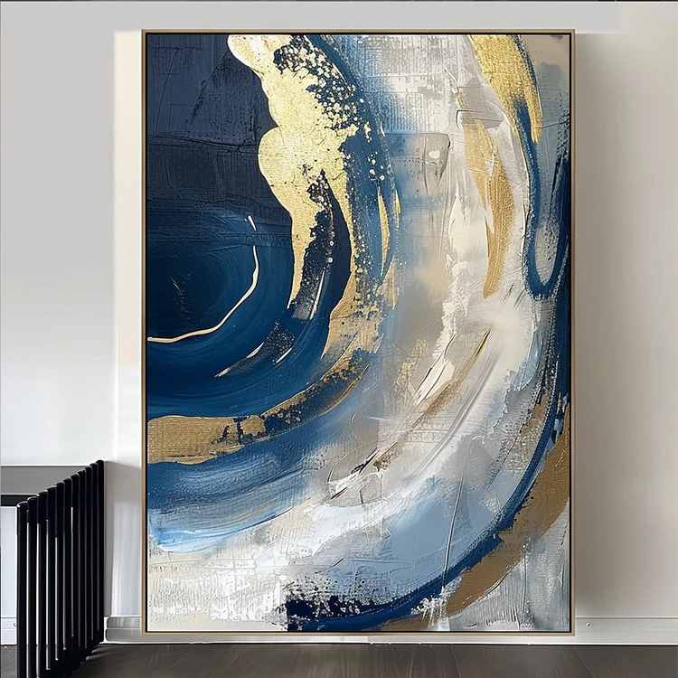 Home Decor Handmade Modern Canvas Wall Art Blue Gold Abstract Artworks Luxury Wall Paintings